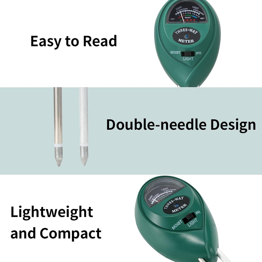 2 Packs Soil Moisture Meter, 3 in 1 Soil Tester Tool, Plant Water Monitor