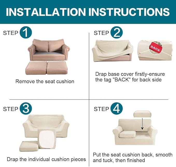 Turquoize 3 Piece Sofa Covers for 2 Cushion Couch Sofa Slipcover Soft Cover for - Image 7