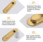 MOROBOR 2Pcs Brushed Gold Stainless Steel Side Hole Flush Pull, Oval Embedded Sliding Door Handle Recessed Finger Pulls with Hidden Screws for Drawer Cupboard Wardrobe