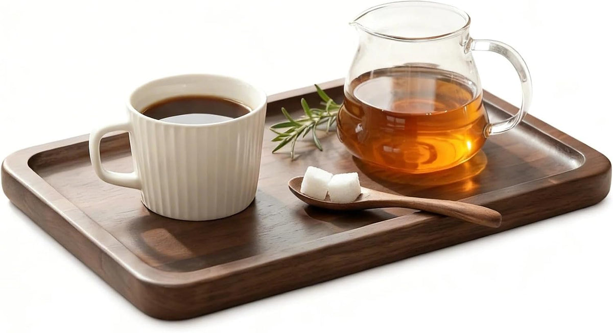 Solid Walnut Small Serving Tray - 11.81" x 7.8" x 0.79" One Piece Walnut Tray 1/4‘’ deep for Coffee Table, Breakfast,Bathroom Vanity, Perfume Display,Home Decor, Natural Finish, No Glue Joints