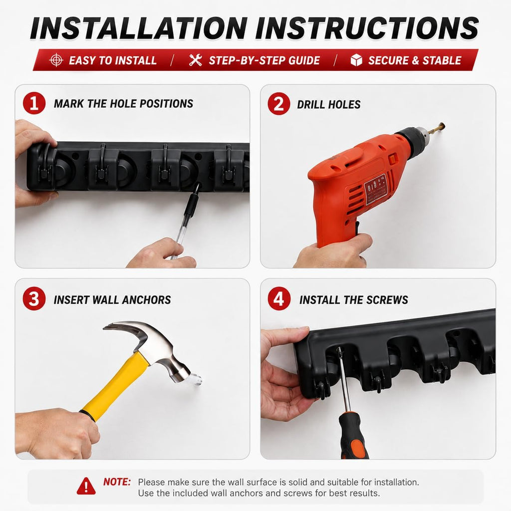HYRIXDIRECT Broom Hanger Wall Mount, Broom Mop Organizer for Garage
