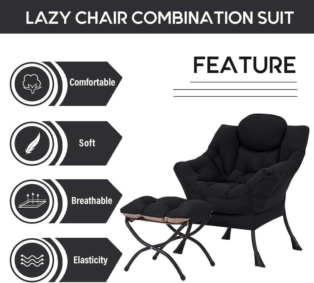 LITA Lazy Chair with Ottoman, Comfy Accent Reading Chair