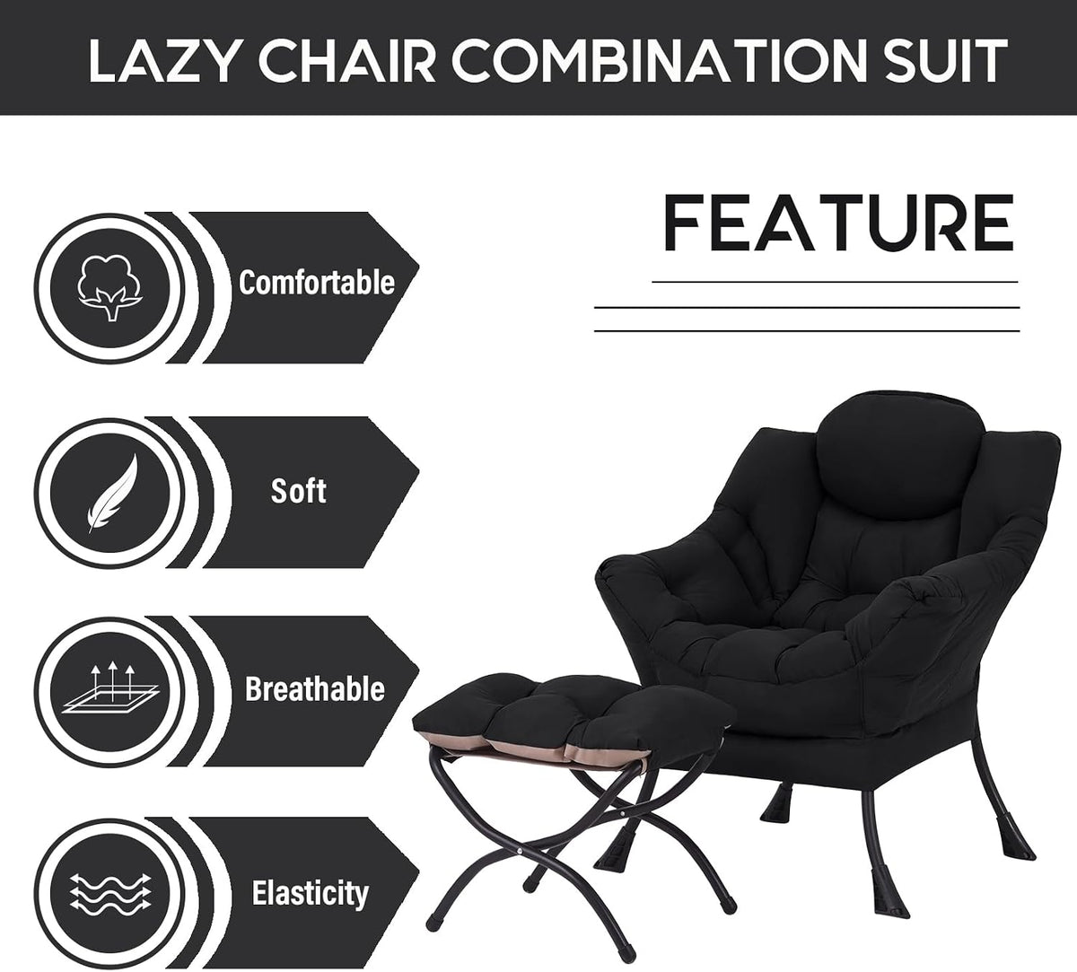 LITA Lazy Chair with Ottoman, Comfy Accent Reading Chair