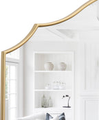 Besdomus Gold Scalloped Wall Mirror: 40"x29" Large Wooden Bathroom Mirror
