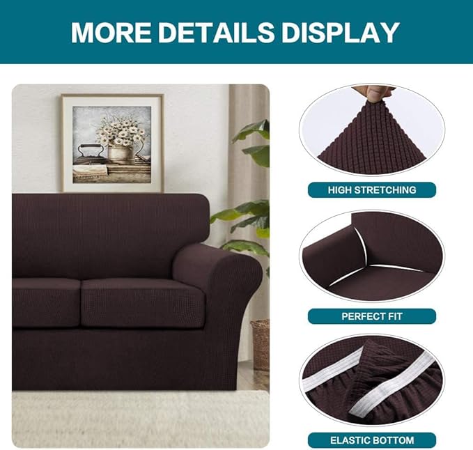 Turquoize 3 Piece Sofa Covers for 2 Cushion Couch Sofa Slipcover Soft Couch - Image 4