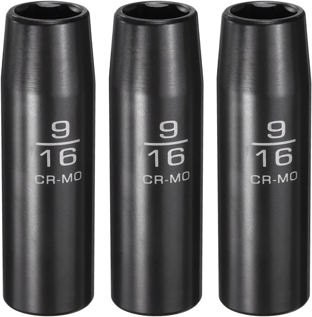3Pcs 1/2" Drive 9/16 Inch 6 Point Deep Impact Socket 78mm Length