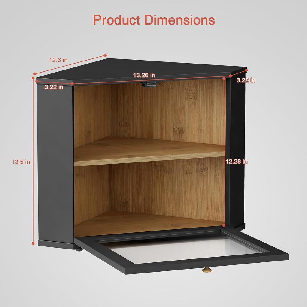 Goozii Corner Bread Box 2 Tier, Double Layer Black Breadbox for Countertop