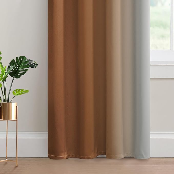 Yakamok Greyish White and Burnt Orange Ombre Curtains, Light Blocking Curtains - Image 4