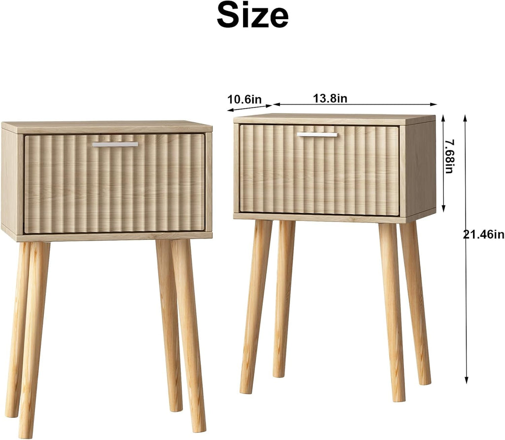 LAATOOREE Nightstands Set of 2, Small Bed Side Table with Fluted Door