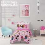 Franco Barbie Barbiecore Bedding Super Soft Comforter and Sheet Set with Sham, 5 Piece Twin Size, College Dorm Essentials (Official Licensed Product)