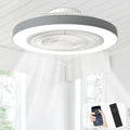 Depuley LED Ceiling Fan with Light: 19" Modern Flush Mount Low Profile Ceiling Fans with Remote & Smart APP Control - Grey Bladeless Fandelier Dimmable Quiet DC Motor for Bedroom Kids Room 6 Speeds