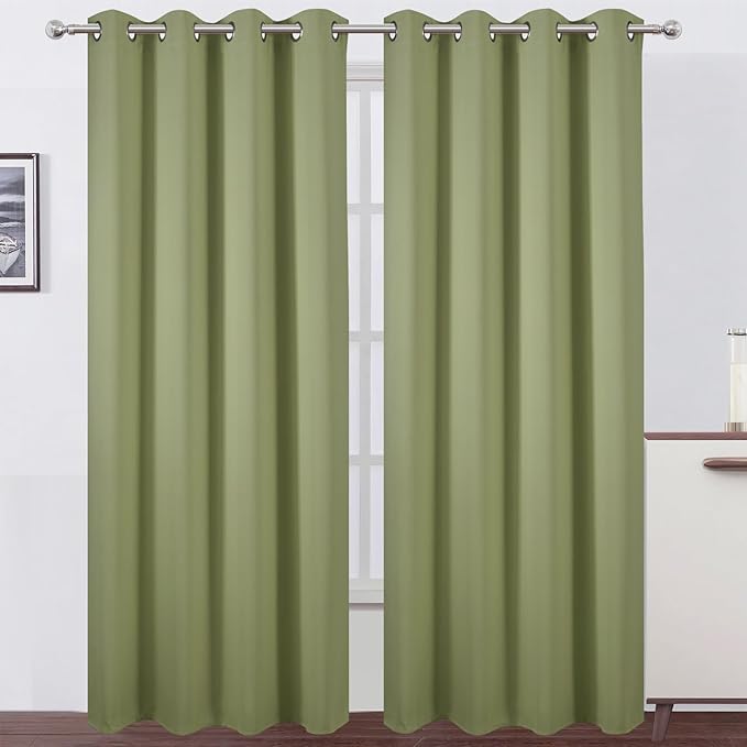 LEMOMO Blackout Curtains 52 x 84 inches Long Sage Green Curtains Set of 2 by Lemomo