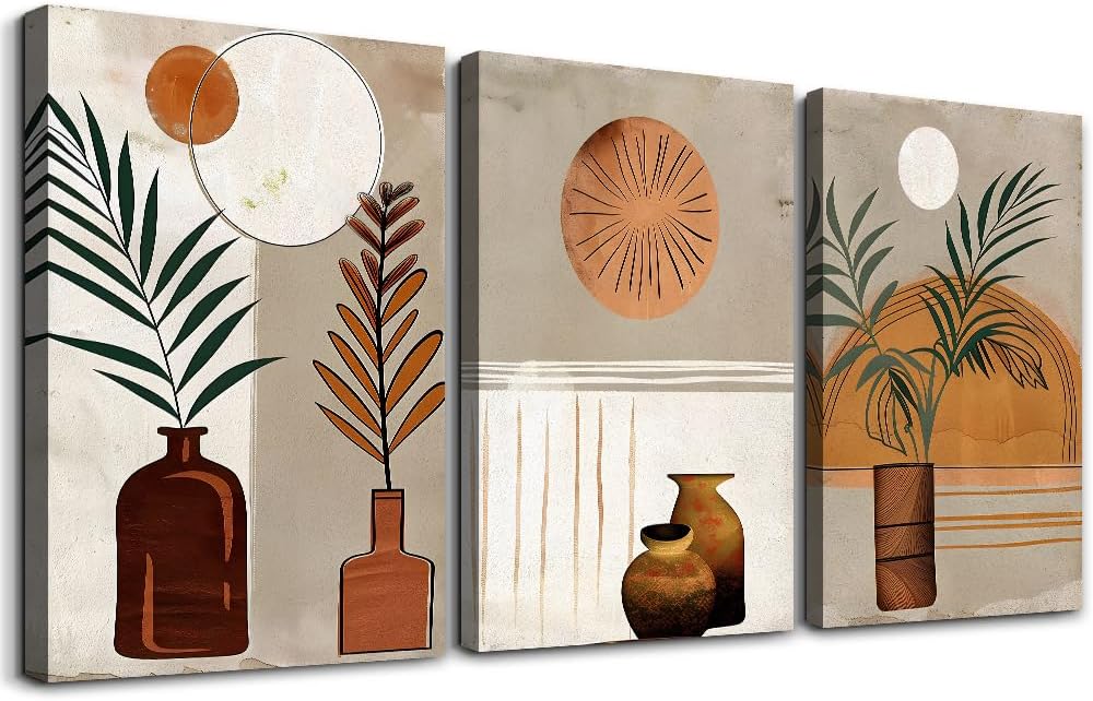 DZRWUBHS Boho Wall Art Prints - 3 Piece Abstract Wall Art for Bedroom, Living Room & Office - Ready To Hang