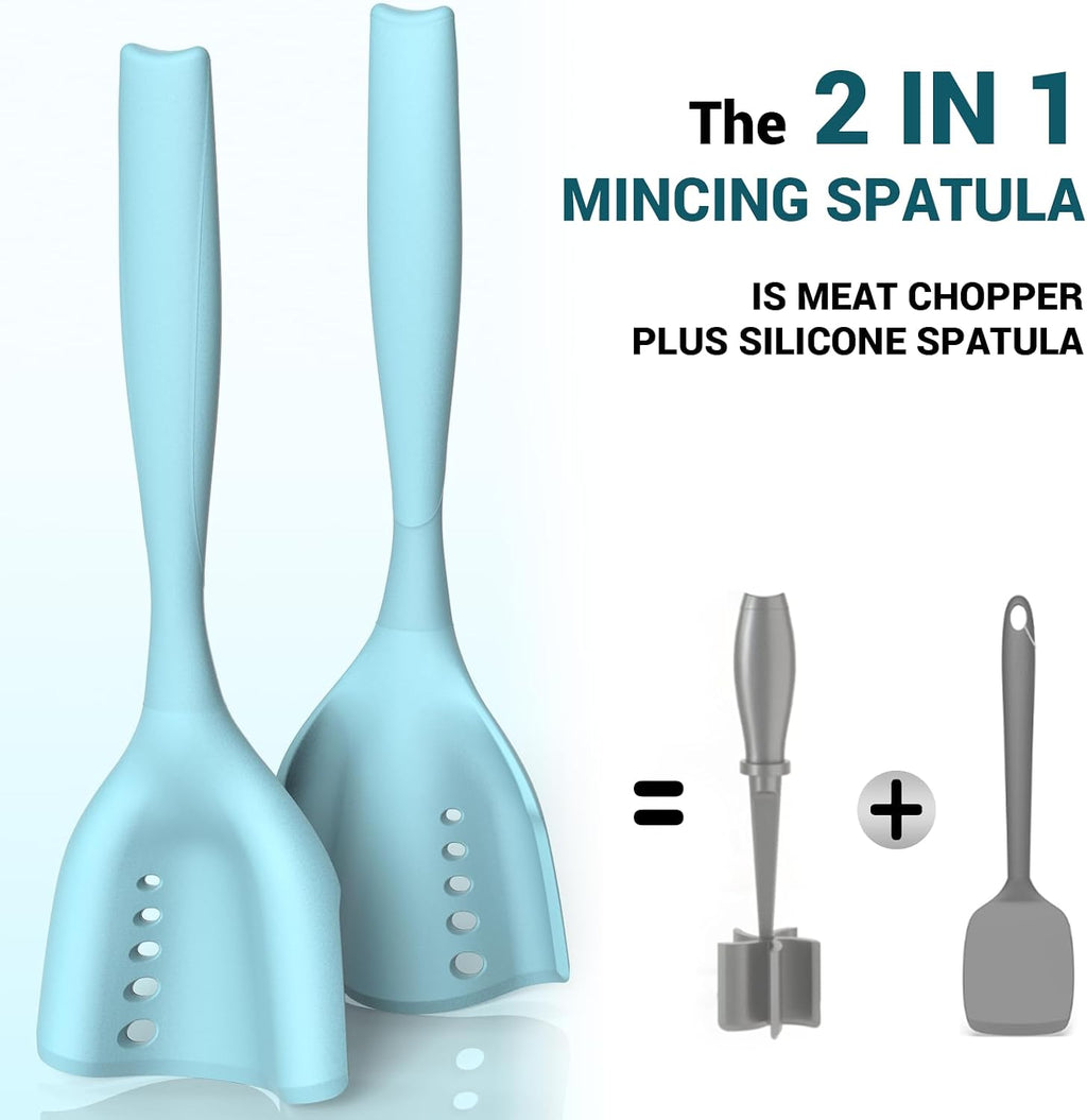 2Pack Meat Chopper Mincing Spatula, Silicone Grinder for Ground Beef