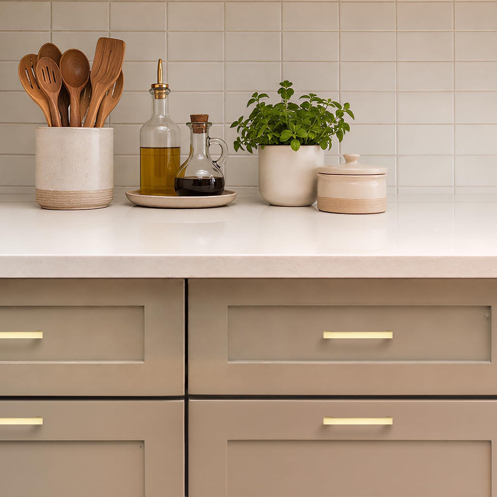 Ravinte Brushed Gold Cabinet Handles Solid Cabinet Pulls, 3 Inch CC, 5 Pack