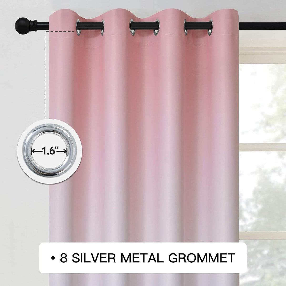COSVIYA Grommet Ombre Room Darkening Curtains 96 inches Long for Kids/Girls Bedroom, Polyester Light Blocking Pink to Gray Gradient Window Drapes/Curtains for Living Room,2 Panels, 52x96 inches