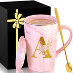 Personalized Ceramic Women Coffee Mug Tea Cup with Lid Heavy Pretty Large Pink Customized Cool Cute Women Birthday Christmas Gift for Her Wife Mother Day Grandma Girlfriend Friend Friendship Unique,A