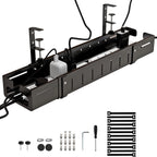 Under Desk Cable Management Tray, Expandable Length 25.2"-38.6",No Drill No Damage to Desk,Cable Tray with Clamp for with Wire Management,for Cord Organizer for Home Office Standing Desk, Black