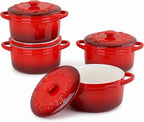 Mini Cocotte 16oz Ceramic Casserole Dishes with Handles & Lid,Set of 4 Oven Microwave Dishwasher Safe Ramekins