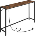 MAHANCRIS Narrow Console Table, 43.7" Sofa Table with Outlets, Rustic Brown