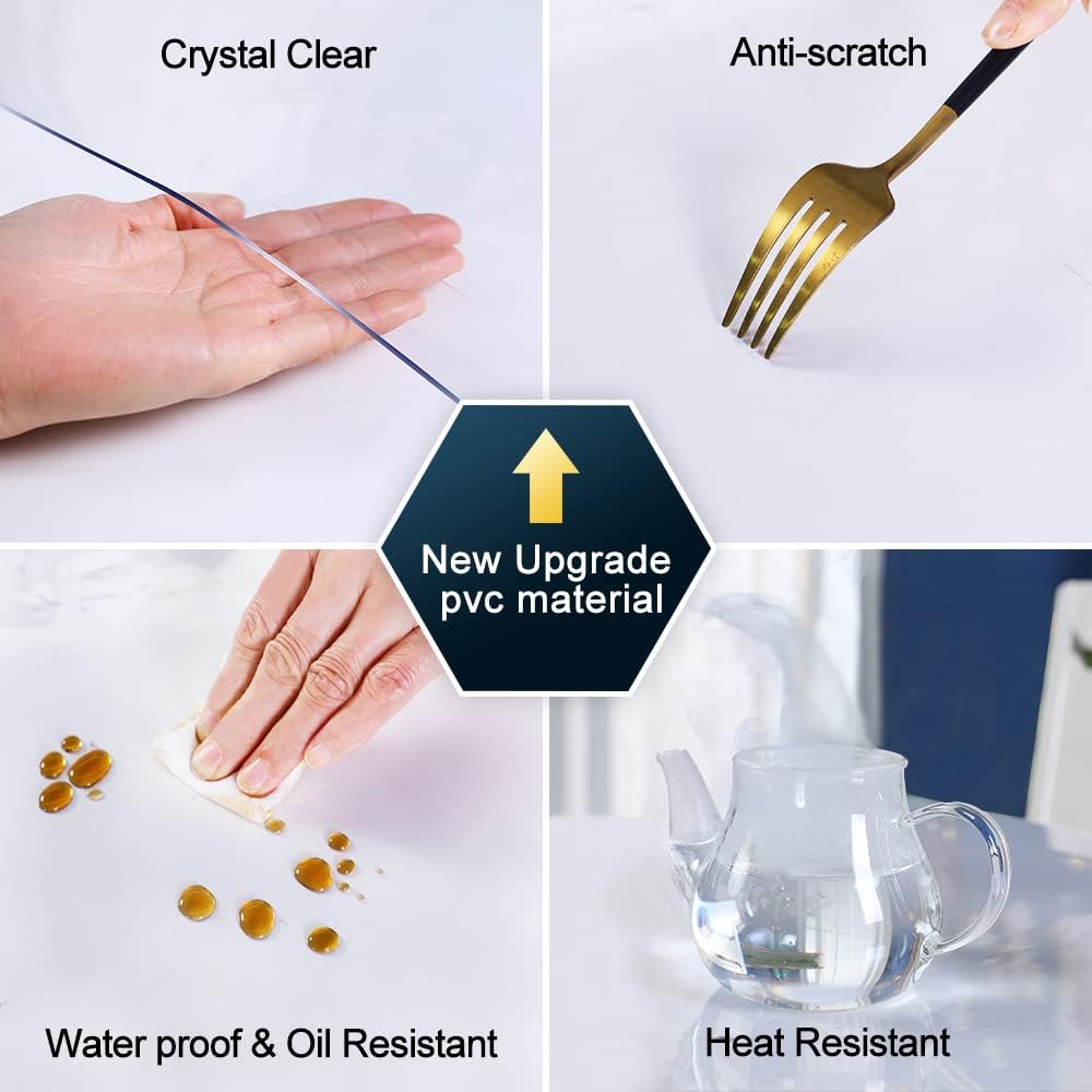 28x60 inch Clear Plastic Dining Room Table Protector PVC Table Cover Mat Desk Pad Mat Rectangular Plastic Outdoor Table Top Protector PVC Table Pad for Coffee Table Kitchen Countertop Bench Entryway