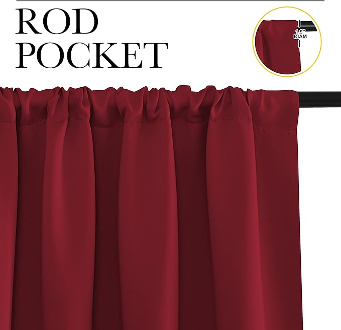 NICETOWN Blackout Curtains for Bedroom, Burgundy Red, 1 Pair, 70 by 63-inch - Image 2