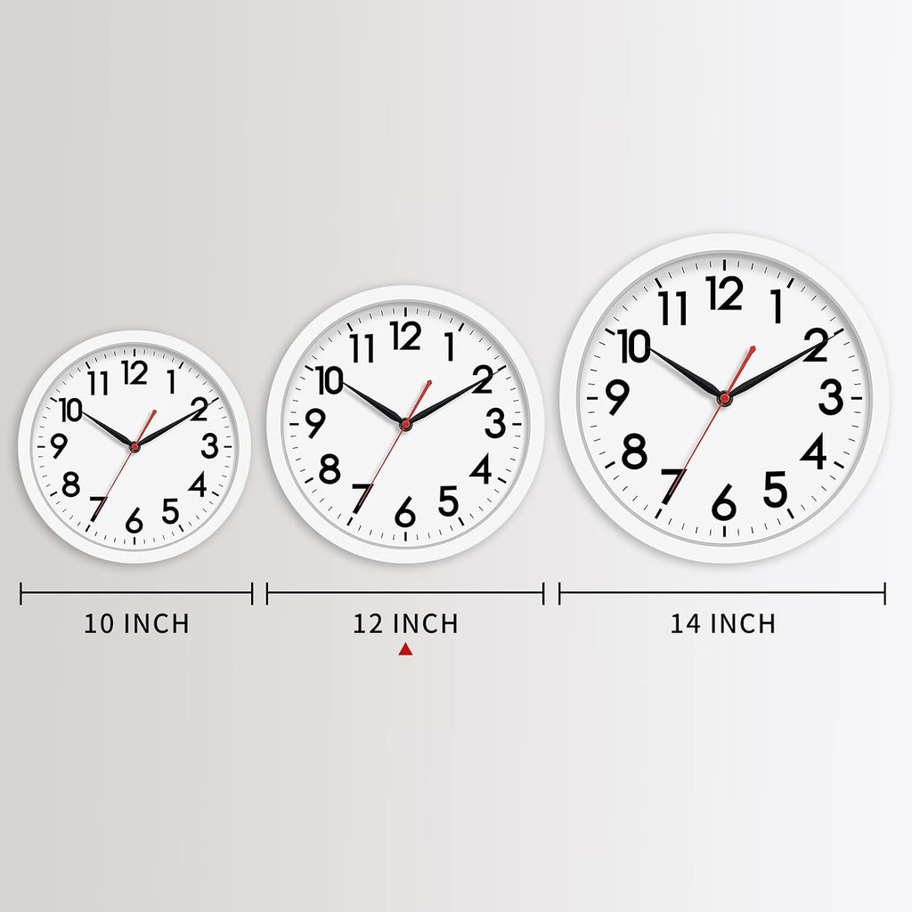 AKCISOT 12 Inch Wall Clock, Silent Battery Operated Analog Clock, White