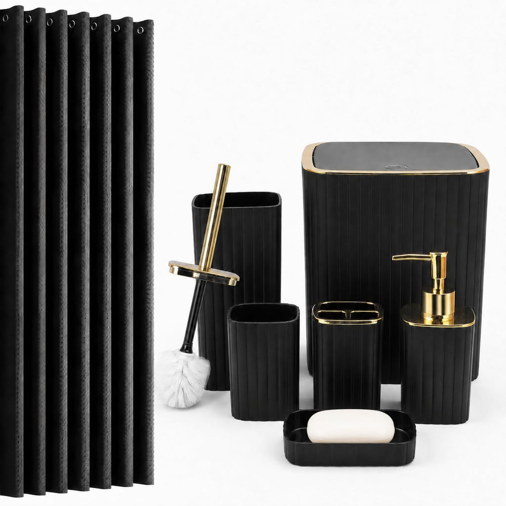 19PCS Bathroom Accessories Set, Black and Gold Bathroom Set for Modern Home