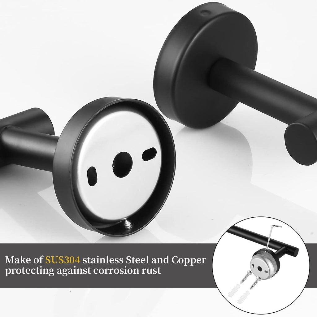 Towel Bar Set Mattel Black, Bathroom Accessories Set 5pcs Including 16'' Tower Bar, Towel Ring and 2 PCS Towel Hooks