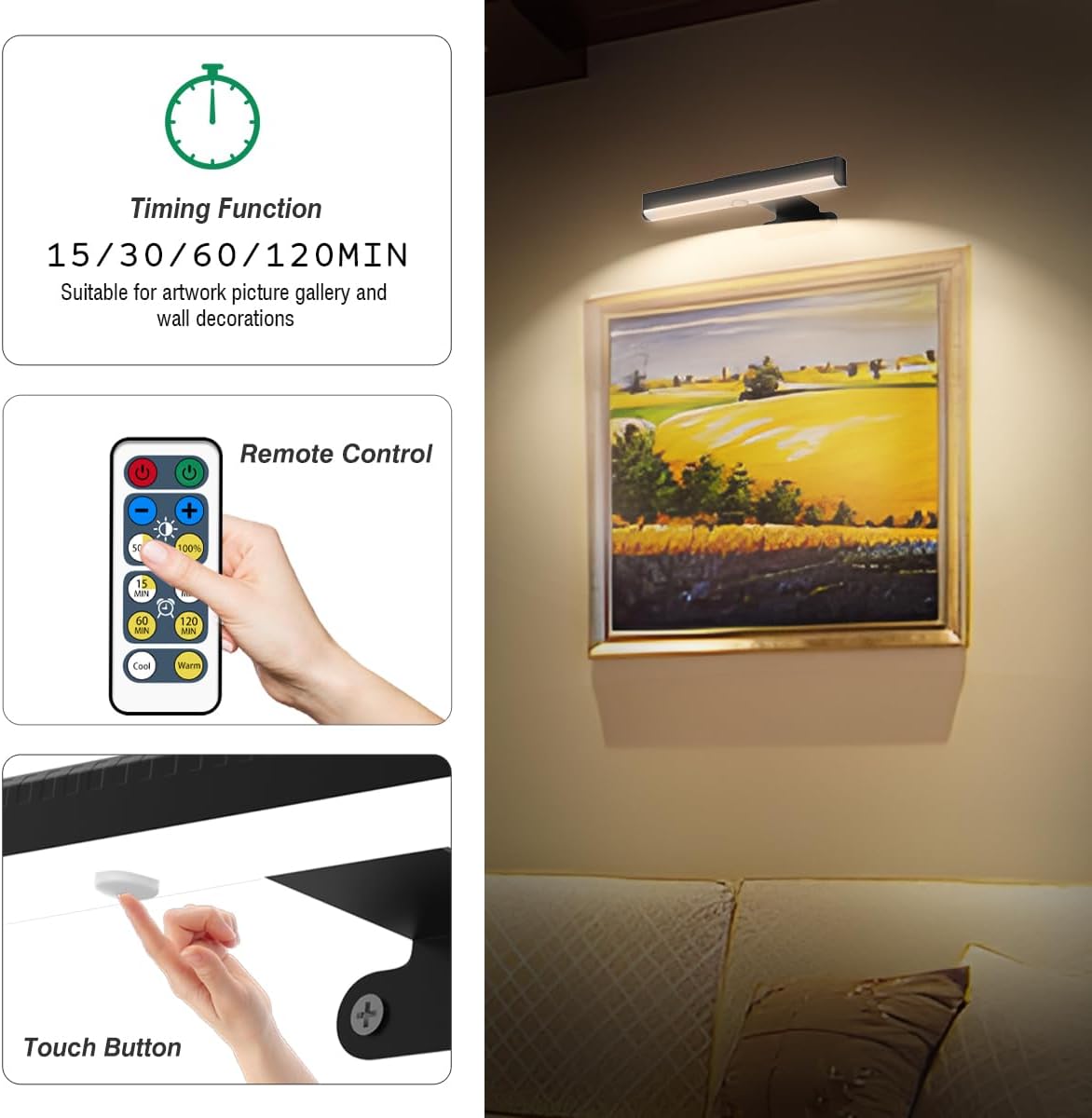 EUIOKUN Wireless Picture Light with Remote,Battery Operated Wall Sconces