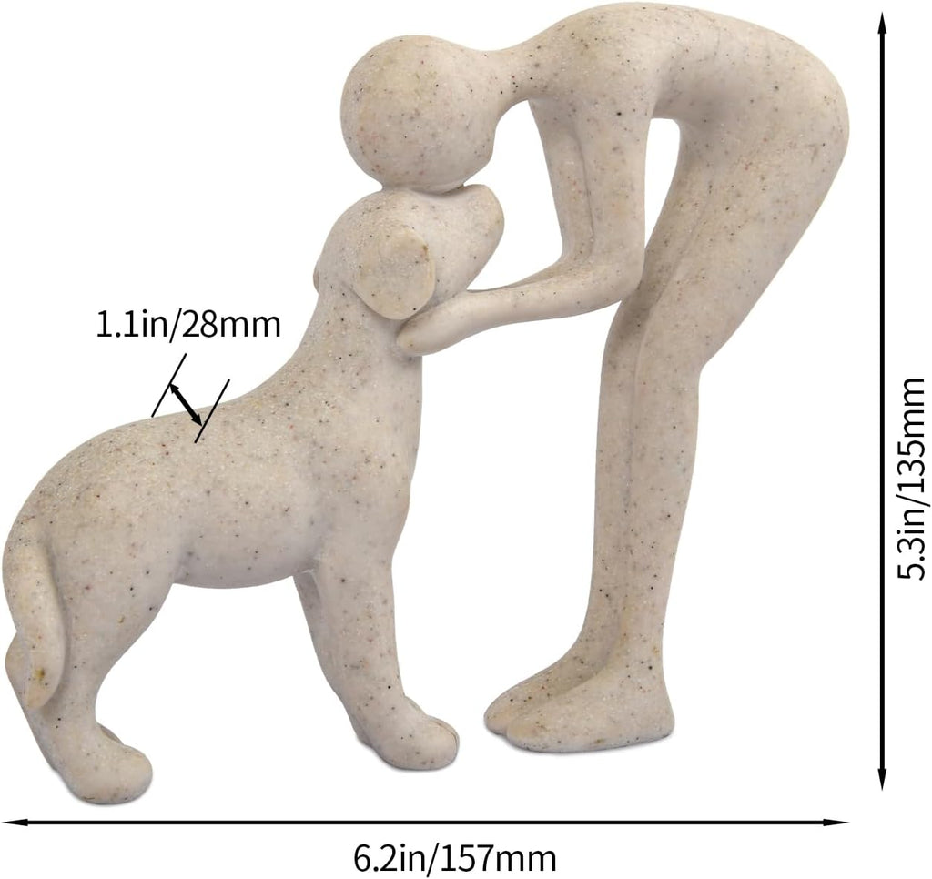 Abstract Person and Dog Head-to-Head Figurine Sandstone