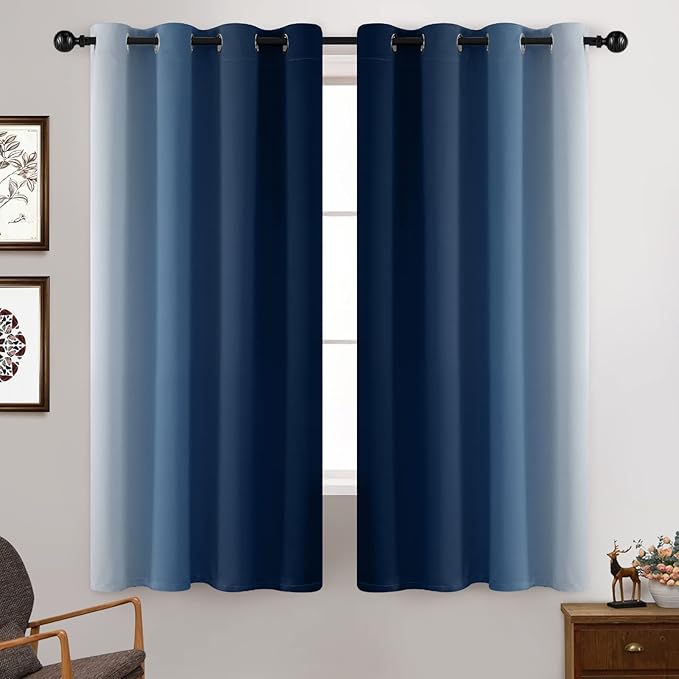 Yakamok Blue and Greyish White Ombre Curtains 63 Inch Length, Room Darkening - Image 3