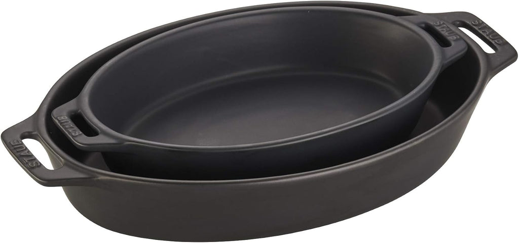 Staub Ceramic 2-piece Oval Baking Dish Set - Matte Black