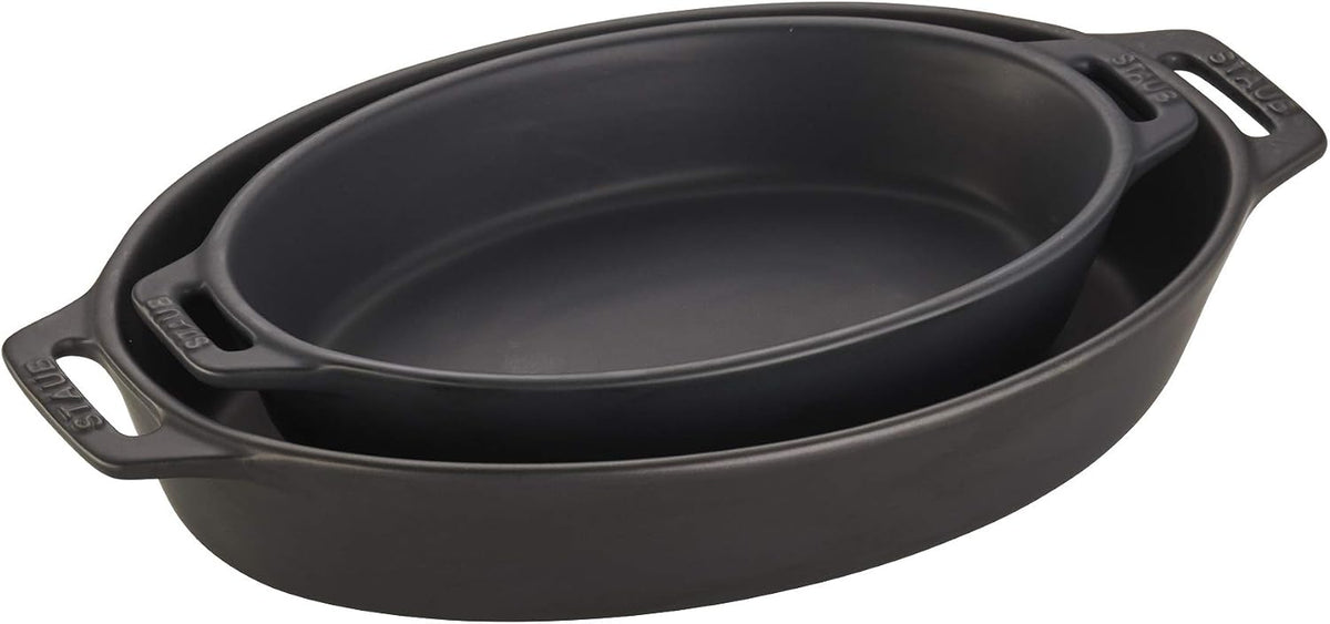 Staub Ceramic 2-piece Oval Baking Dish Set - Matte Black