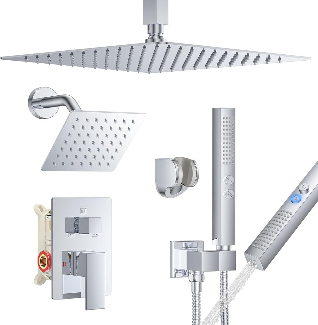 Rain Shower System 12"&6"Dual Shower Head Ceiling Shower Faucet Set