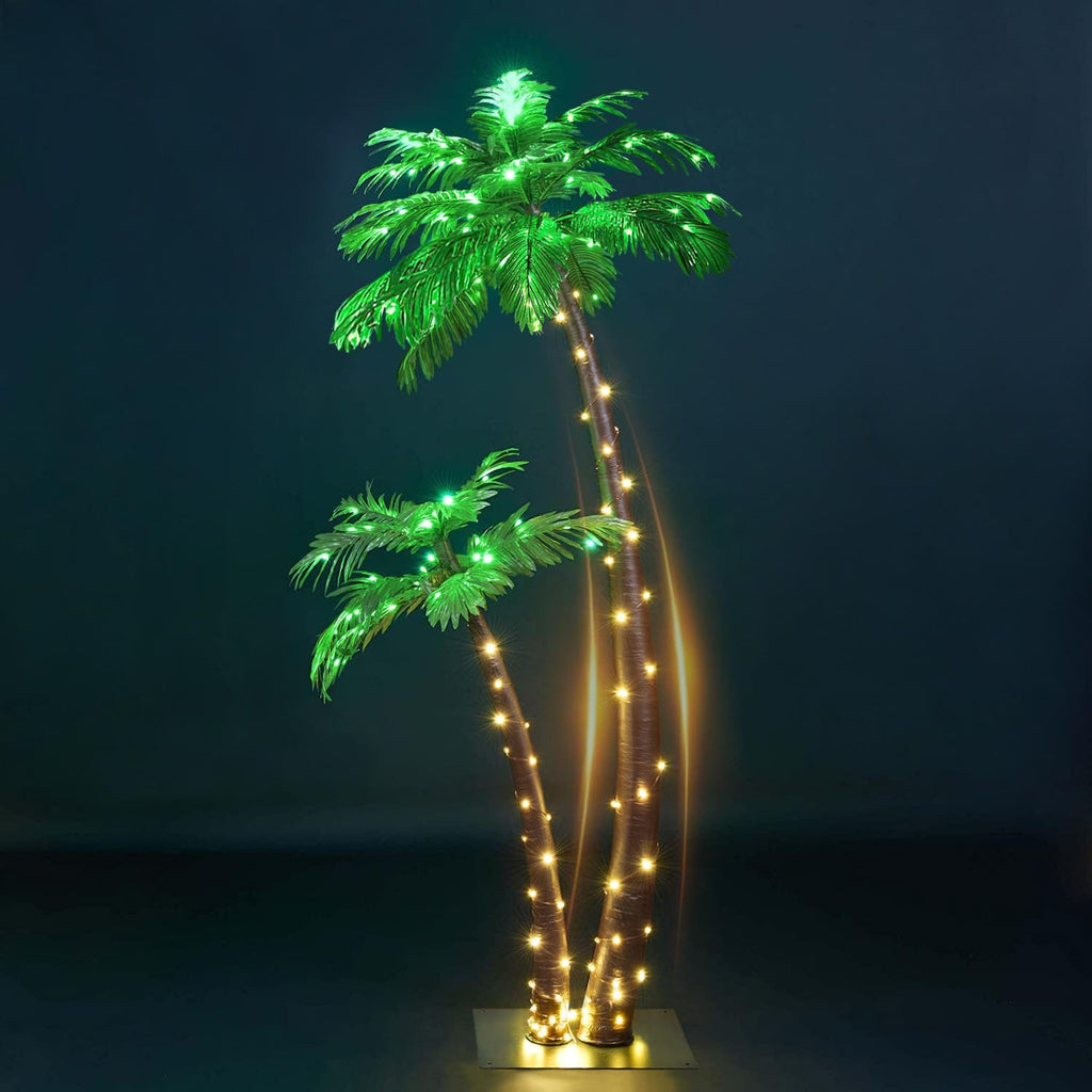 LIGHTSHARE Gorgeous Artificial Lighted Solar Palm Tree 4FT&6FT Office Decor, 184LED for Outside Patio Home Party Garden Nativity
