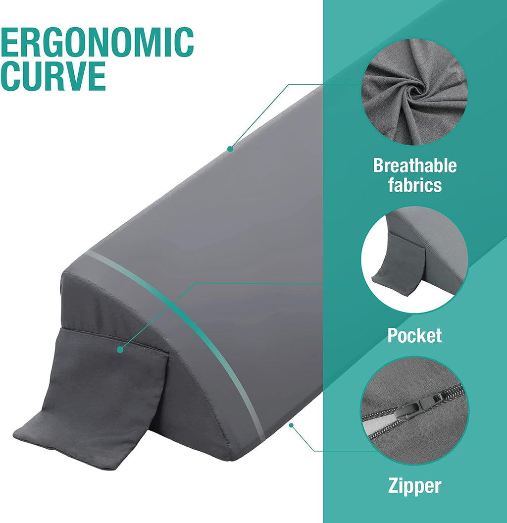 Vekkia Queen Bed Wedge Pillow for Headboard Gap,Mattress Gap Filler-Gray