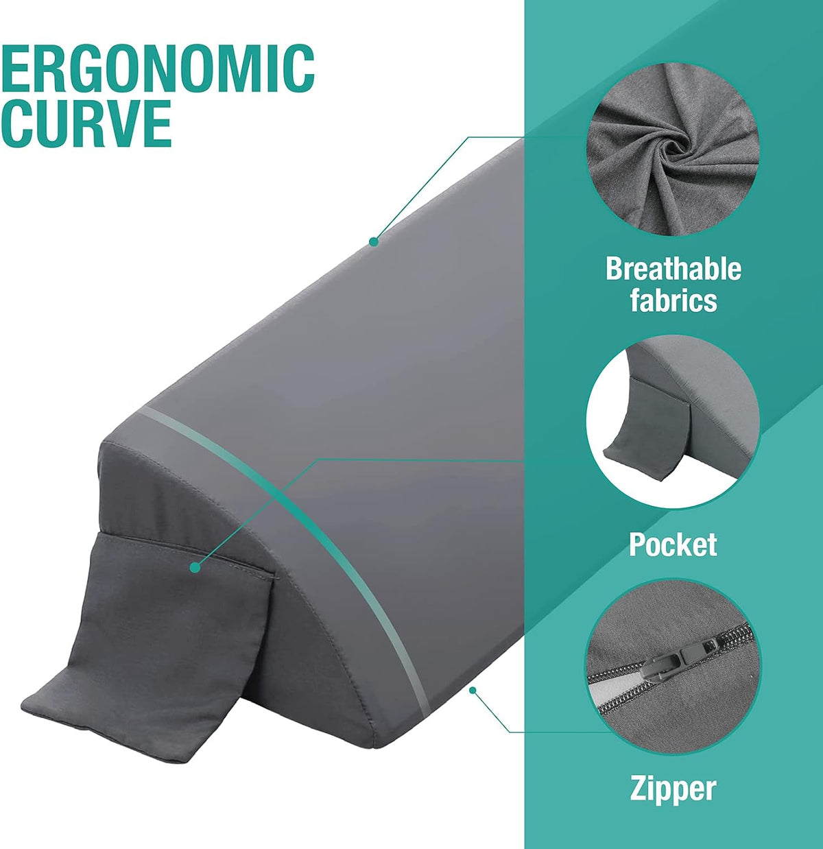 Vekkia Queen Bed Wedge Pillow for Headboard Gap,Mattress Gap Filler-Gray