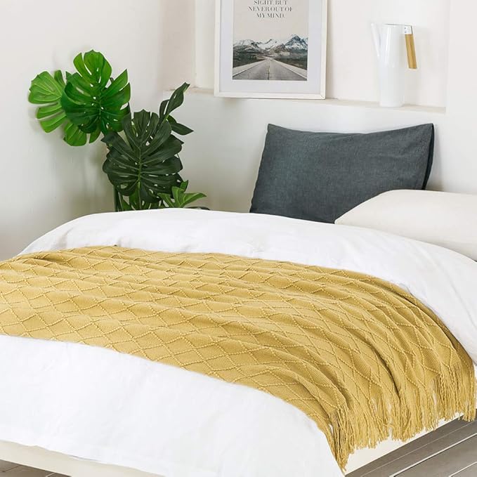 BOURINA Mustard Throw Blanket 60x80 Inches Throw Textured Solid Soft Sofa Throw - Image 4