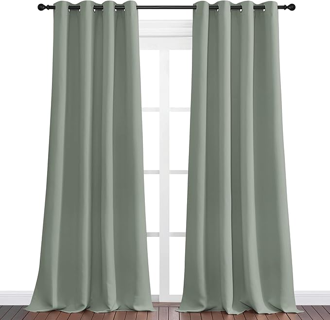 NICETOWN Greyish Green Blackout Curtains 108" Long - Image 2
