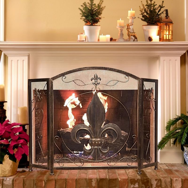 BestGiftEver 3-Panel Fireplace Screen- Fleur De Lis Design Vintage