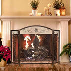 BestGiftEver 3-Panel Fireplace Screen- Fleur De Lis Design Vintage