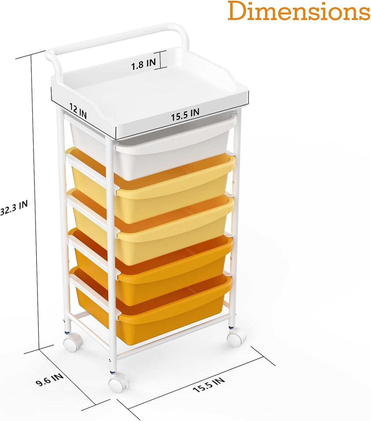 5 Drawers Plastic Rolling Storage Cart with Wheels, Teacher Supply