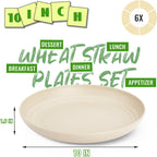 10In Wheat Straw Dishwasher & Microwavable Plates Set of 6, Beige