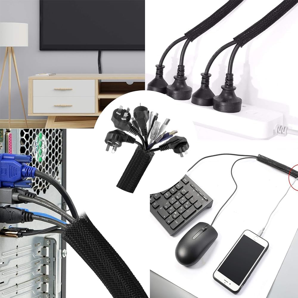 319pcs Cable Management Organizer Kit, Desk Cord Organizer, 98 Adhesive Cable Clips Holder, 17 Reusable Cable Strap, 4 Cable Sleeve Split, and 200 Nylon Cable Zip Ties (Black)