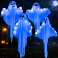 Kiddokids 4 Pack Halloween Hanging Ghost Decorations, 27.5" Light Up Spooky Floating Ghosts with Blue LED, Outdoor & Indoor Haunted House, Porch, Yard, Party Decor, Patio Lawn Garden