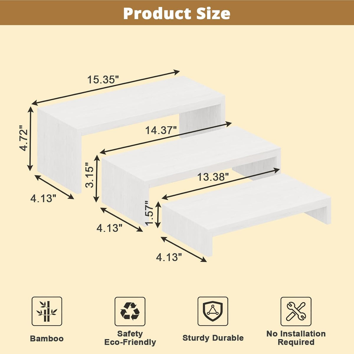 2-Set DIY Bamboo Can Organizer for Pantry, 3-Tier Can Display Rack, White