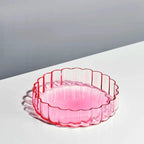 Khen Glass Flower Wave Colored Plates | Set of 2 | Blush Pink Green 5.9" Dinner or Dessert Plate, Appetizer, Snack, Fruit, Wavy Serveware | Vintage Art Deco Hand Wash Housewarming Gift