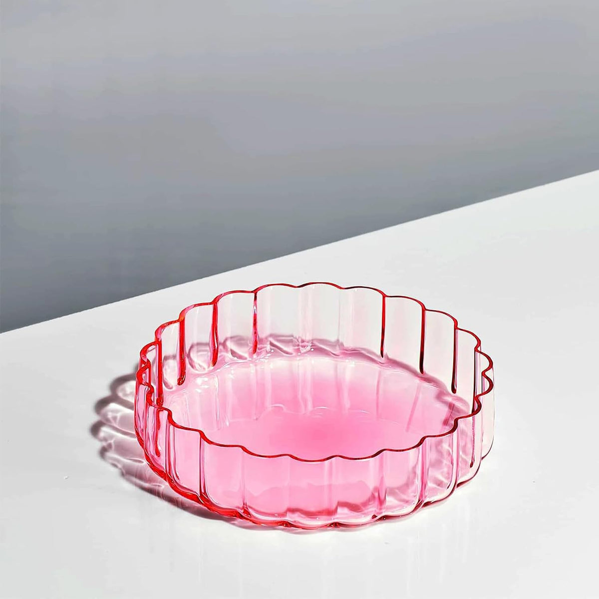 Khen Glass Flower Wave Colored Plates | Set of 2 | Blush Pink Green 5.9" Dinner or Dessert Plate, Appetizer, Snack, Fruit, Wavy Serveware | Vintage Art Deco Hand Wash Housewarming Gift