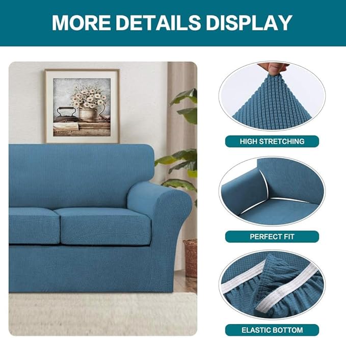 Turquoize 3 Piece Sofa Covers for 2 Cushion Couch Sofa Slipcover Soft Couch - Image 4